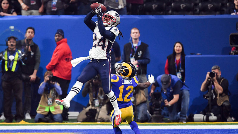 New England Patriots cornerback Stephon Gilmore and Los Angeles Rams wide receiver Brandin Cooks