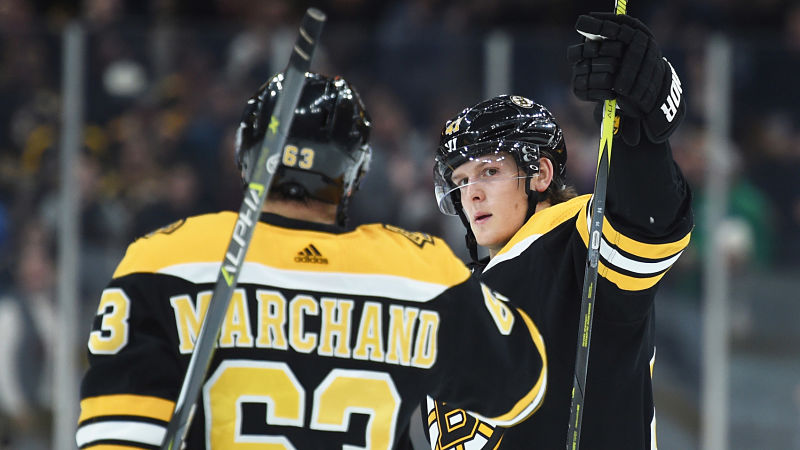 Boston Bruins Torey Krug, Brad Marchand