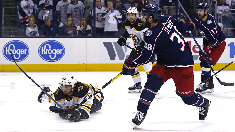 Columbus Blue Jackets center Boone Jenner and Boston Bruins defenseman Connor Clifton