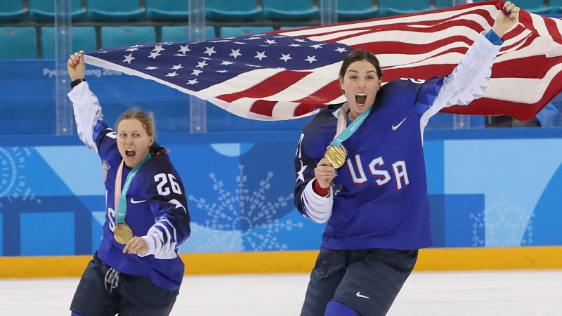 US women's hockey players Kendall Coyne, Hilary Knight