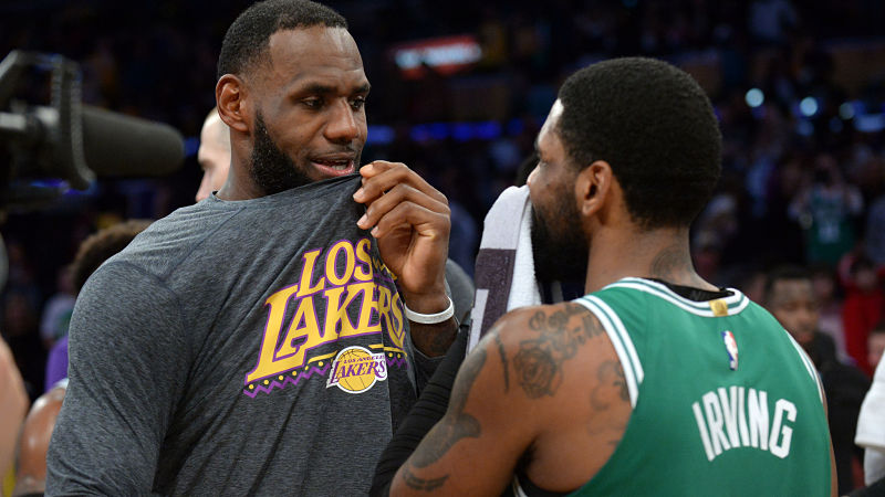 Los Angeles Lakers forward LeBron James and Boston Celtics guard Kyrie Irving