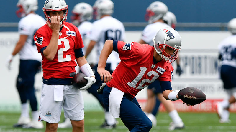 Patriots quarterbacks Brian Hoyer, Tom Brady