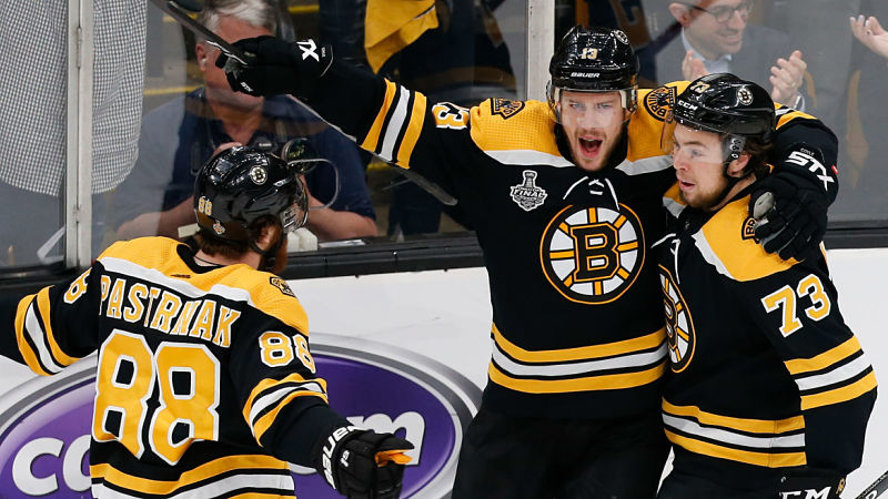 Boston Bruins David Pastrnak and Charlie Coyle