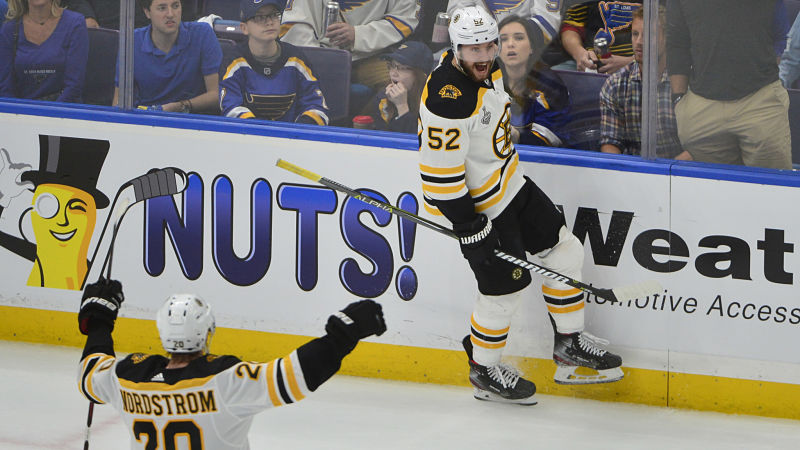 Boston Bruins forwards Joakim Nordstrom and Sean Kuraly