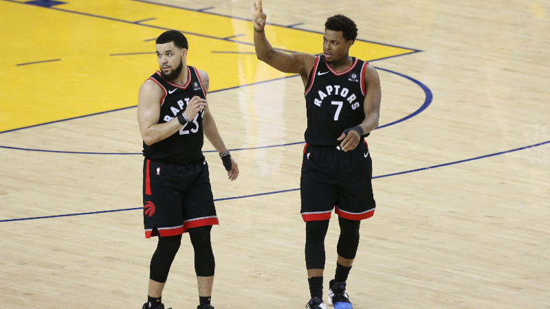 Toronto Raptors guard Kyle Lowry (7) and guard Fred VanVleet (23)