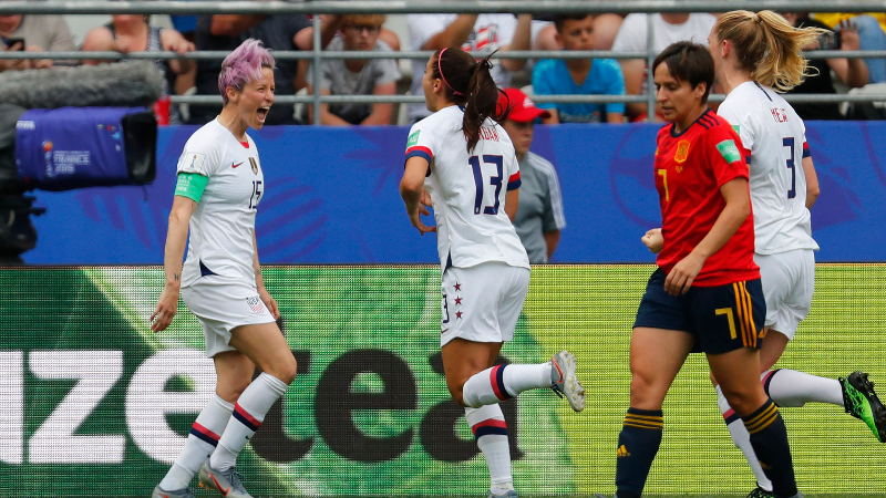 United States forward Megan Rapinoe (15) and teammate Alex Morgan (13)