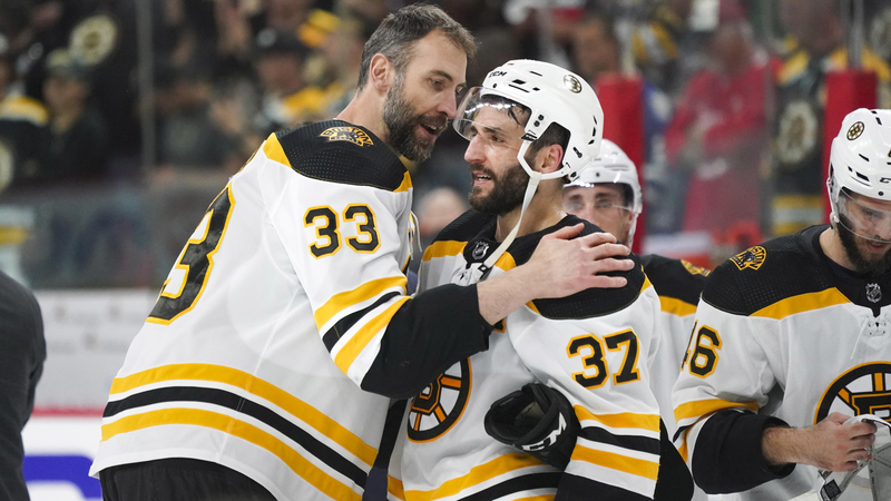 Boston Bruins' Zdeno Chara And Patrice Bergeron