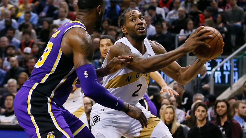 NBA forward Kawhi Leonard (2) and Los Angeles Lakers forward LeBron James