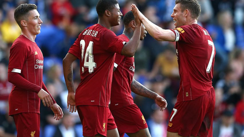 Liverpool striker Rhian Brewster (24) and midfielder James Milner (right), James Milner