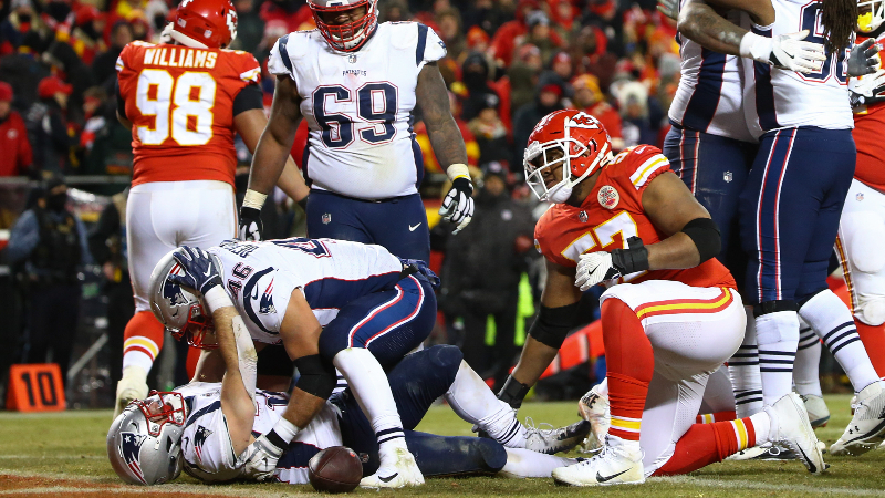 New England Patriots running back Rex Burkhead (34) and fullback James Develin (46)