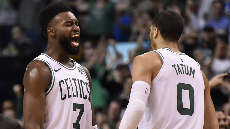 Boston Celtics guard Jaylen Brown and forward Jayson Tatum