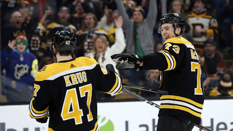 Boston Bruins Defensemen Torey Krug And Charlie McAvoy