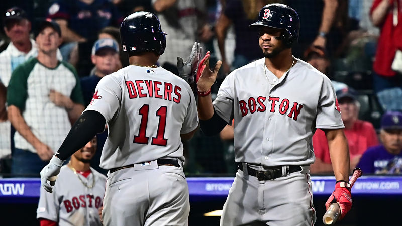 Boston Red Sox third baseman Rafael Devers and shortstop Xander Bogaerts