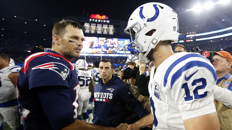 New England Patriots quarterback Tom Brady and Andrew Luck