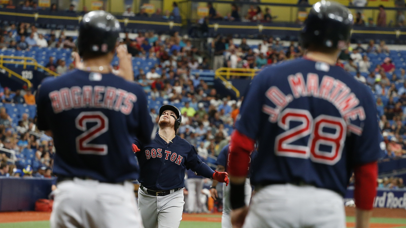 Boston Red Sox's Xander Bogaerts, J.D. Martinez And Christian Vazquez