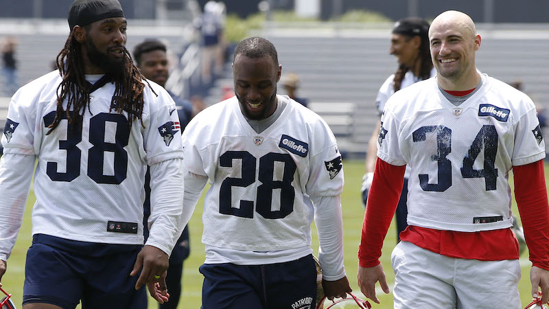 Patriots running backs Brandon Bolden, James White, Rex Burkhead