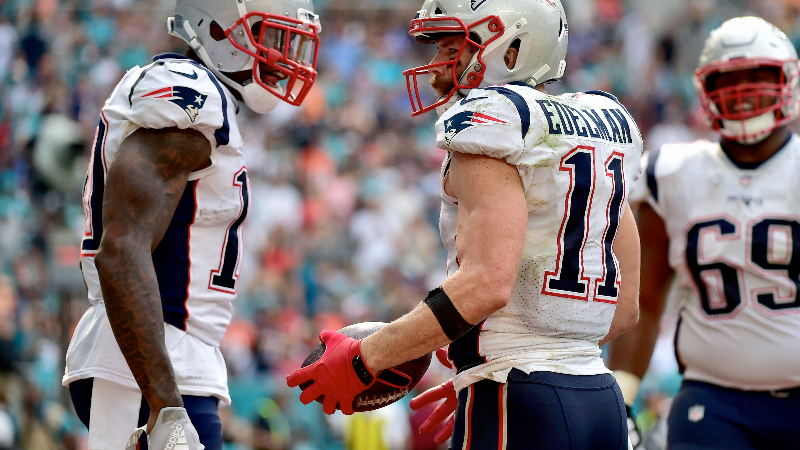 New England Patriots wide receivers Josh Gordon (left) and Julian Edelman (11)