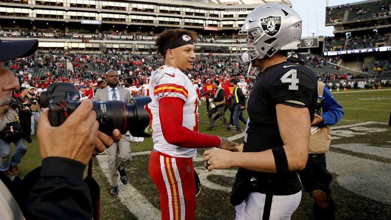 Kansas City Chiefs quarterback Patrick Mahomes and Oakland Raiders quarterback Derek Carr