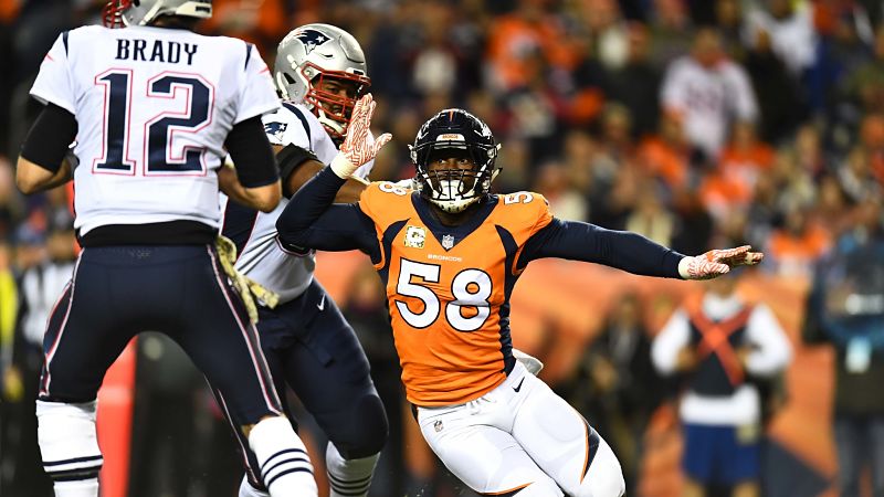 New England Patriots quarterback Tom Brady and Denver Broncos linebacker Von Miller