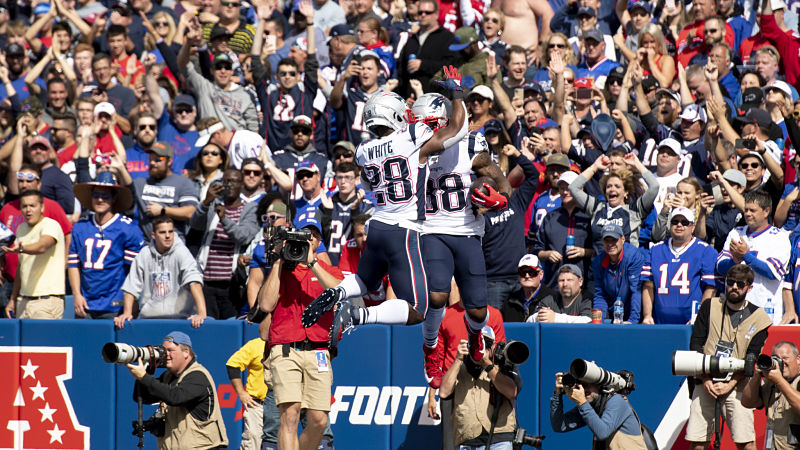 New England Patriots running backs James White and Brandon Bolden