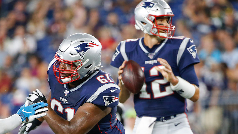 Patriots right tackle Marcus Cannon, quarterback Tom Brady