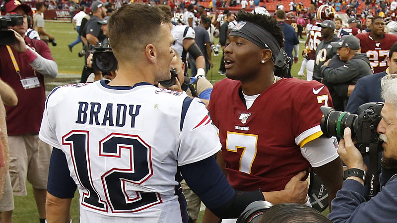 New England Patriots quarterback Tom Brady and Washington Redskins quarterback Dwayne Haskins