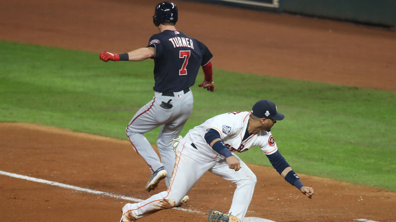 Washington Nationals shortstop Trea Turner and Houston Astros first baseman Yuli Gurriel