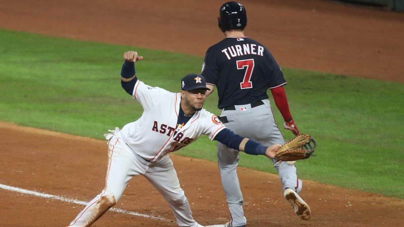 Washington Nationals shortstop Trea Turner and Houston Astros first baseman Yuli Gurriel