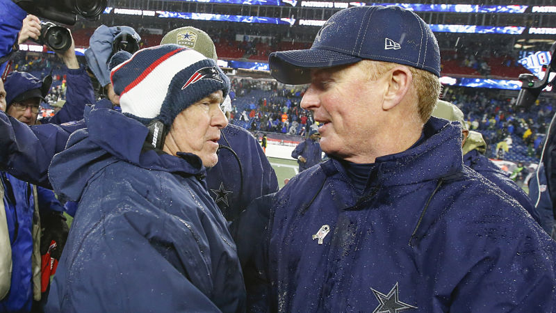 New England Patriots head coach Bill Belichick and Dallas Cowboys head coach Jason Garrett