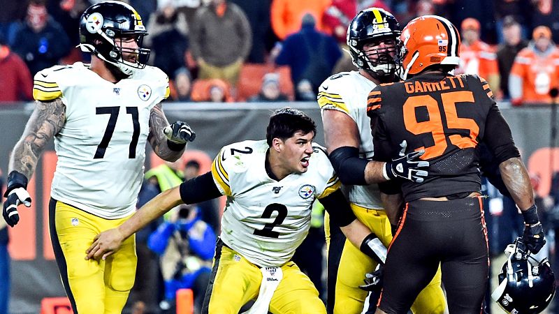 Cleveland Browns defensive end Myles Garrett and Pittsburgh Steelers quarterback Mason Rudolph