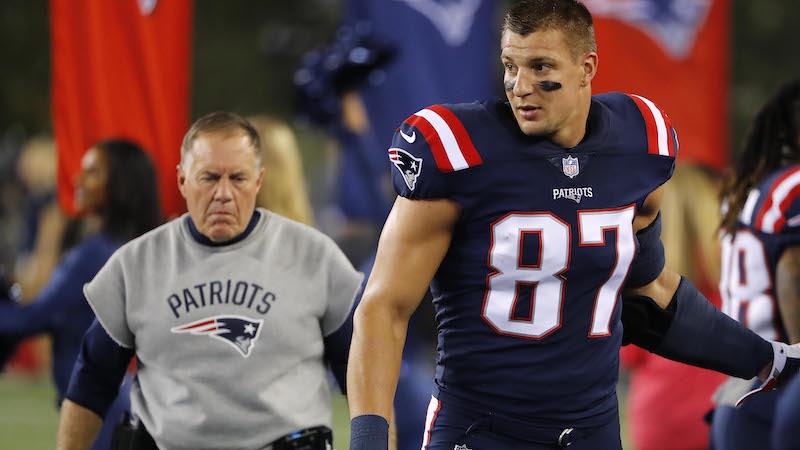 Patriots head coach Bill Belichick, tight end Rob Gronkowski