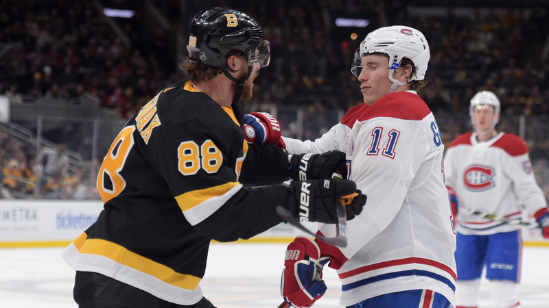 Boston Bruins Winger David Pastrnak And Montreal Canadiens Winger Brendan Gallagher
