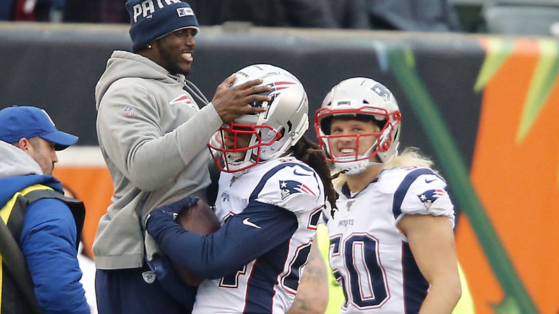 New England Patriots cornerbacks Jason McCourty and Stephon Gilmore and defensive end Chase Winovich