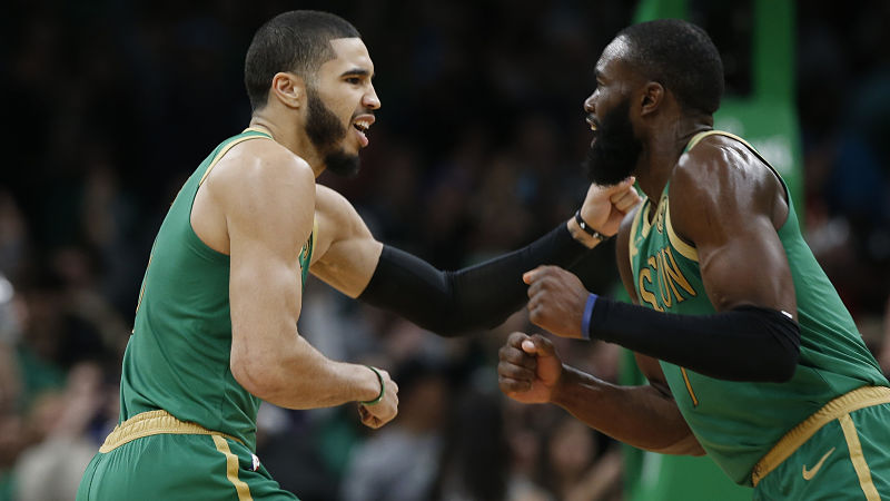 Boston Celtics forward Jayson Tatum and guard Jaylen Brown
