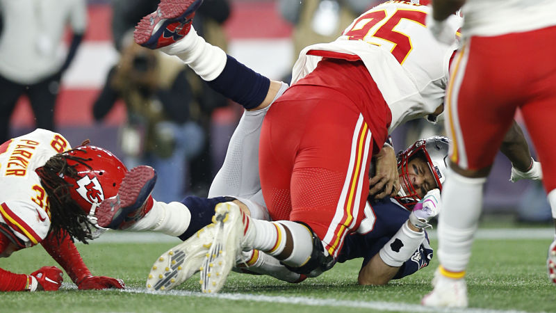 New England Patriots quarterback Tom Brady and Kansas City Chiefs defensive lineman Chris Jones