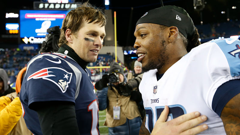 New England Patriots quarterback Tom Brady and Tennessee Titans running back Derrick Henry