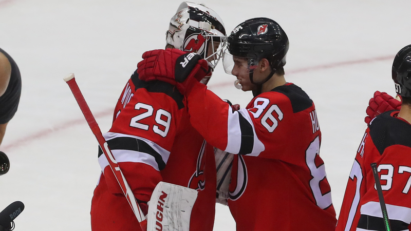 New Jersey Devils Jack Hughes, Mackenzie Blackwood