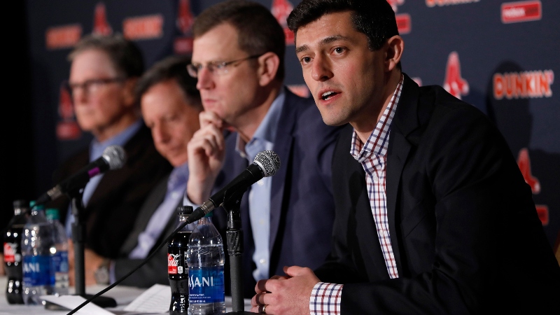 (From Left to Right) Boston Red Sox ownership John Henry and Tom Werner, president and chief executive officer Samuel H. Kennedy and chief baseball officer Chaim Bloom
