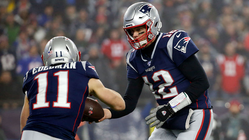 New England Patriots wide receiver Julian Edelman and quarterback Tom Brady