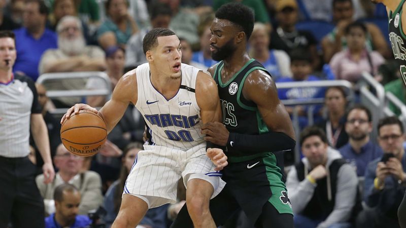 Orlando Magic forward Aaron Gordon and Boston Celtics guard Jaylen Brown