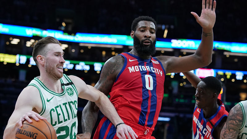 Boston Celtics forward Gordon Hayward and Detroit Pistons center Andre Drummond