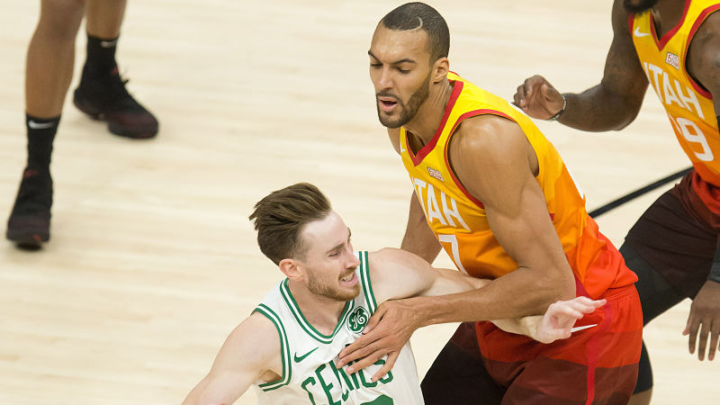 Boston Celtics forward Gordon Hayward and Utah Jazz center Rudy Gobert
