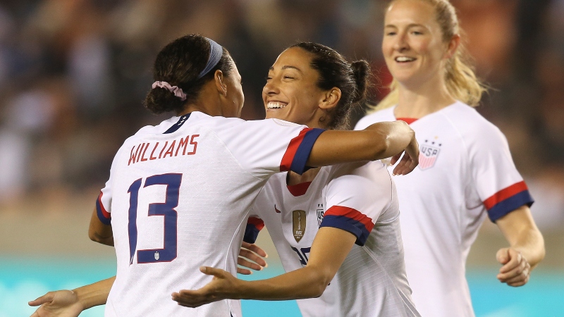 USA forward Lynn Williams (13) and forward Christen Press (20)