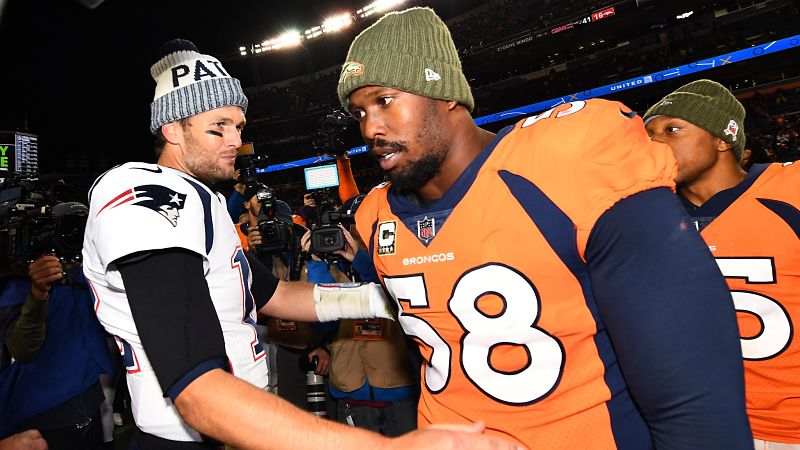 New England Patriots quarterback Tom Brady and Denver Broncos linebacker Von Miller