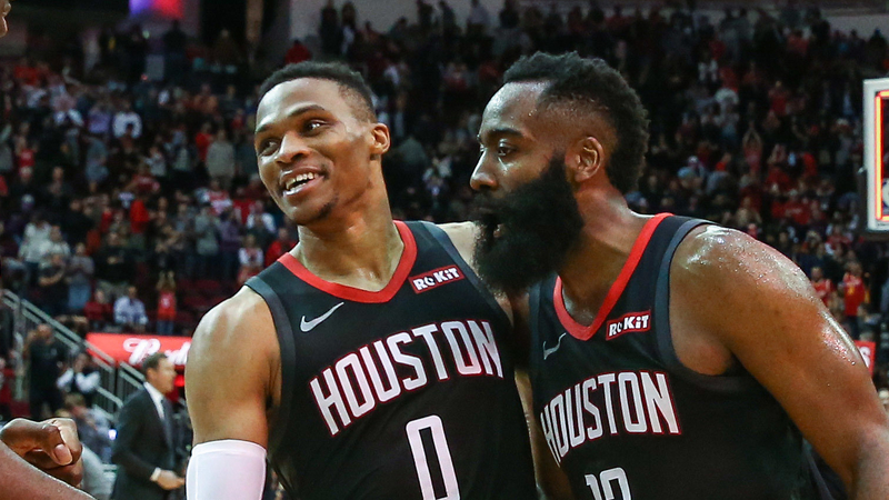 Houston Rockets' James Harden, Russell Westbrook