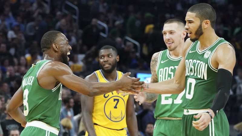 Boston Celtics guard Kemba Walker and forward Jayson Tatum