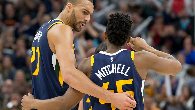 Utah Jazz players Donovan Mitchell and Rudy Gobert