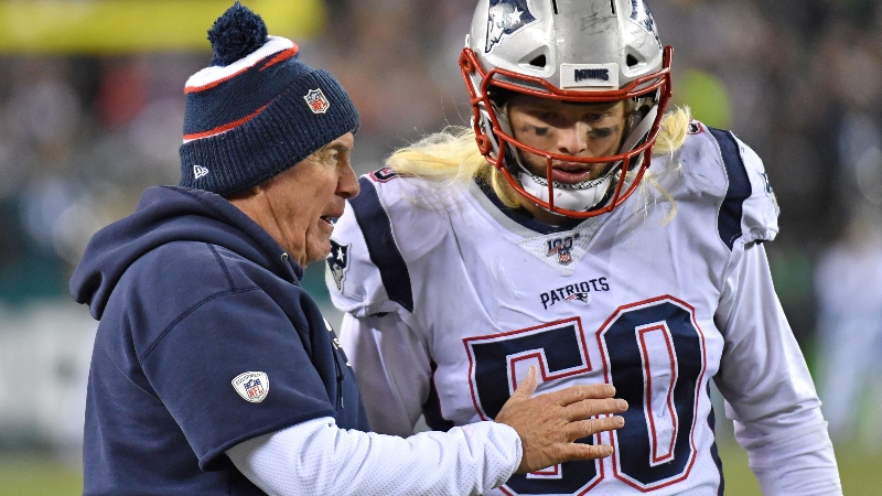 New England Patriots head coach Bill Belichick and linebacker Chase Winovich