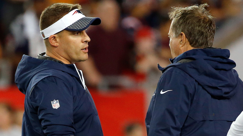 Patriots offensive coordinator Josh McDaniels, head coach Bill Belichick