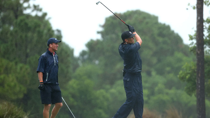 Former NFL quarterback Peyton Manning and Tampa Bay Buccaneers quarterback Tom Brady